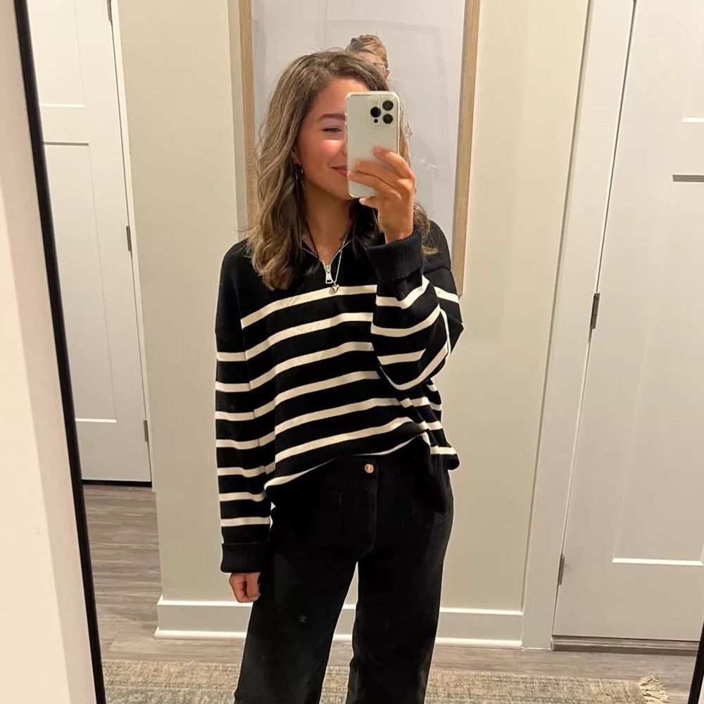 Zara Black & White Quarter Zip Pullover Sweater Size Medium - Picture 13 of 13